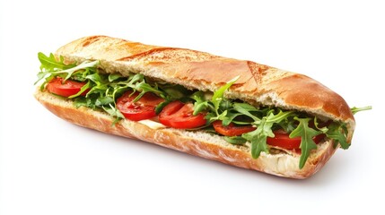 Delicious veggie baguette sandwich, studio shot, white background, lunch menu