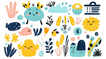 Delightful Ocean Friends Hand Drawn Pattern in Cheerful Kids Style