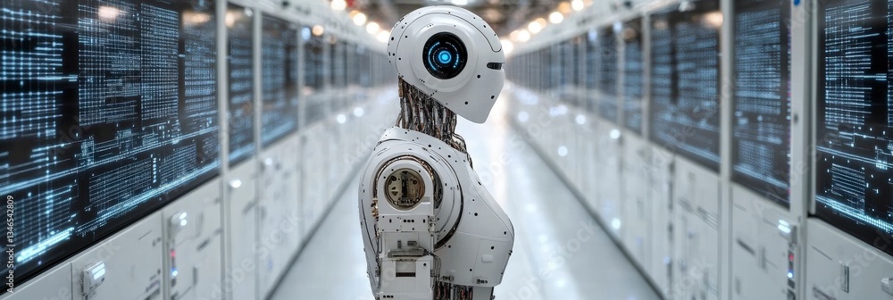 Poster profile view of humanoid robot in data center