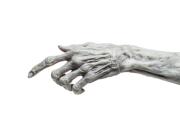 Detailed hand of a sculpted creature on a transparent background