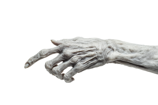 Detailed hand of a sculpted creature on a transparent background