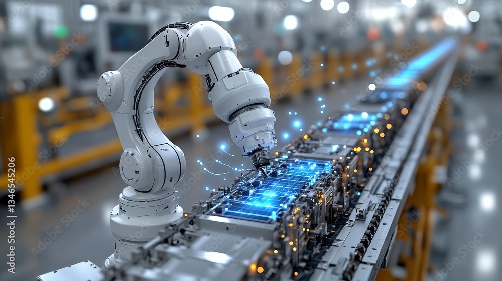 Poster advanced robotic arm assembling circuit boards efficiently