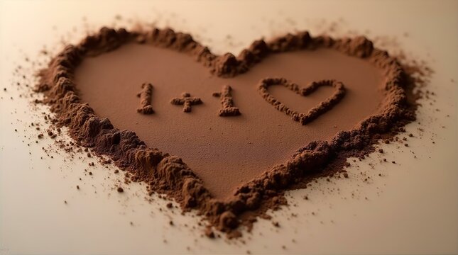 Romantic Brown Cocoa Powder Heart Shape 1+1 Love Equation Heart Symbol Food Art - Chocolate Valentine's Dessert Decoration Idea