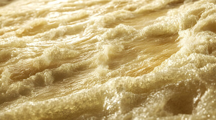 Obraz premium Golden sunlight dances on the frothy waves, a serene coastal scene of sunlit foam and gentle ripples.