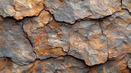 Close-up view of layered, rusty rock