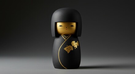 Elegant Black and Gold Kokeshi Doll, Japanese Traditional Kokeshi Figurine -  Artisan Craft, Black Doll, Gold Detail