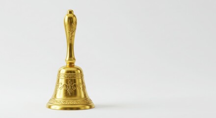 Elegant Gold Handbell; Ornate Vintage Brass Bell, Detailed Close-up