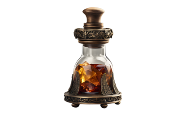 A medieval alchemist’s philosopher’s stone vial isolated on a empty plain background