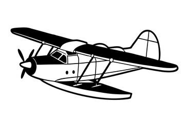 seaplane line art silhouette vector illustration