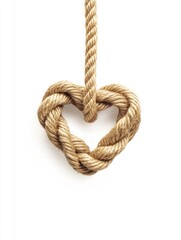 Hanging Rope Heart Shape Against White Background Love Concept