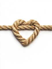 Fototapeta premium Rope Heart Knot on White Background Representing Love and Connection