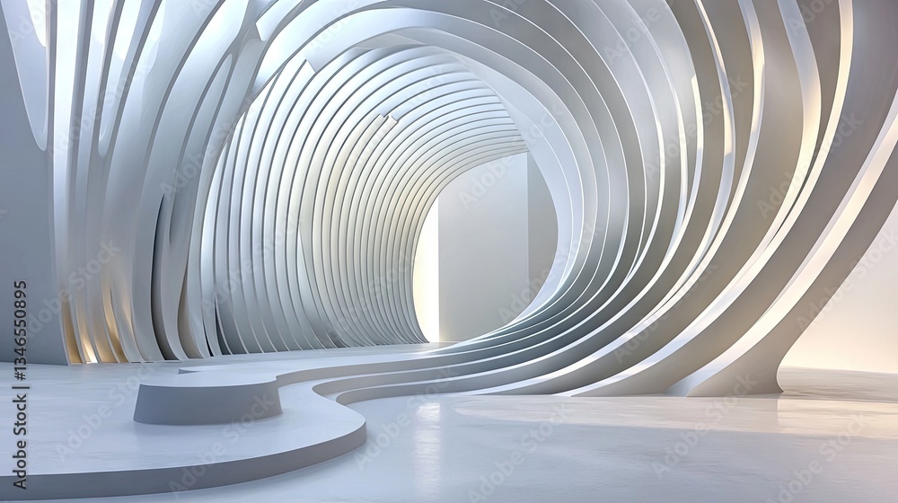 Aufkleber light gray and white abstract waves curving in a soft motion, elegant and calming background design.