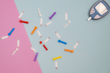 Monitor, lancets and test strips for blood glucose monitoring and diabetes management.