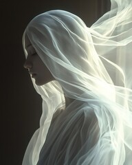 Flowing White Fabric Dramatic Figure Image