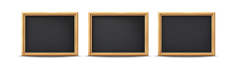 3 empty blackboards in wooden frames, white background