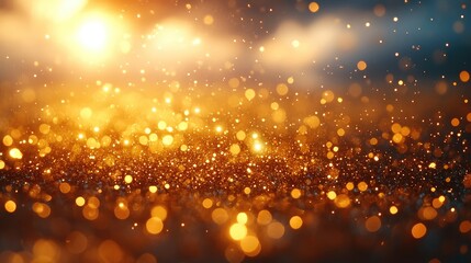 Obraz premium Golden glitter bokeh background, spotlights, celebration