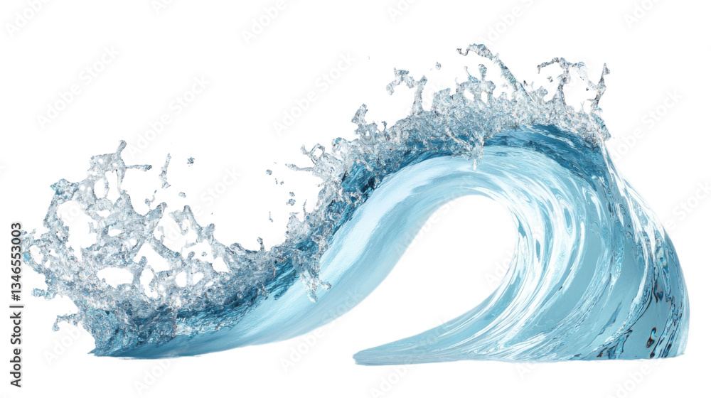 Poster blue wave splashing and curling on transparent background