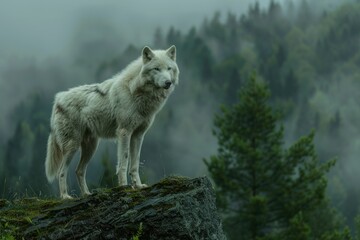 A Majestic Wolf on a Misty Mountain