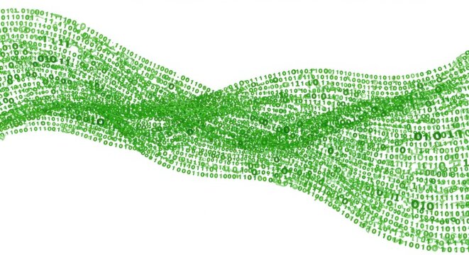 Abstract Green Wave of Data, Digital Flow, Technology Background - Binary Code Stream