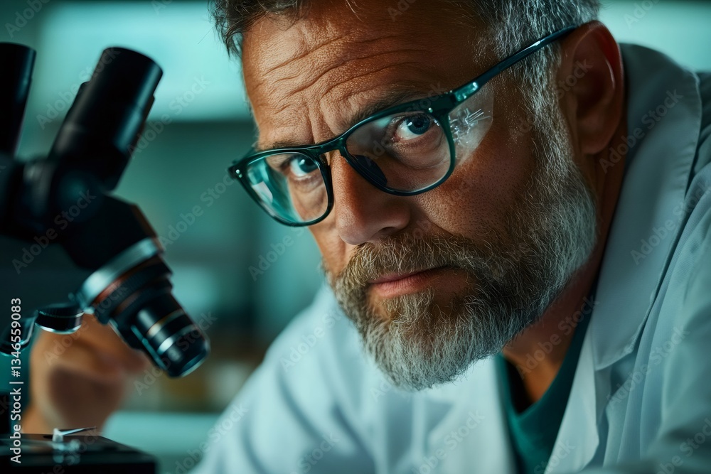 Aufkleber senior male scientist working with a microscope in a modern laboratory