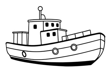 Obraz premium tugboat line art silhouette vector illustration