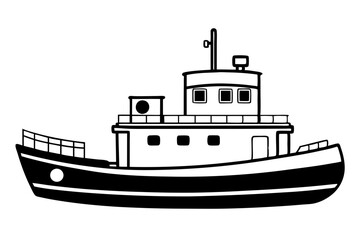 Obraz premium tugboat line art silhouette vector illustration