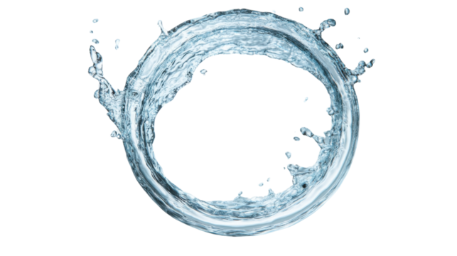 Circular splashing water wave creating a transparent frame