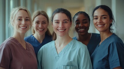 Group of Smiling Nurses in Hospital