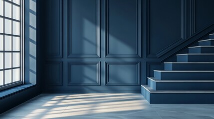 Obraz premium Sunlit Blue Staircase Interior Design Mockup