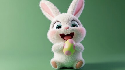 Cute Easter Bunny Holding a Decorated Egg