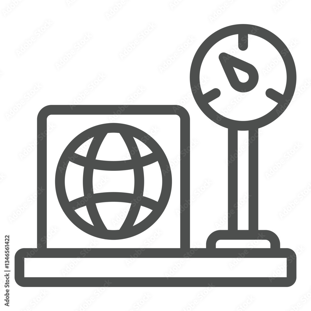 Poster weight scales with counter and box line icon, delivery concept. vector graphics. box on scales sign 