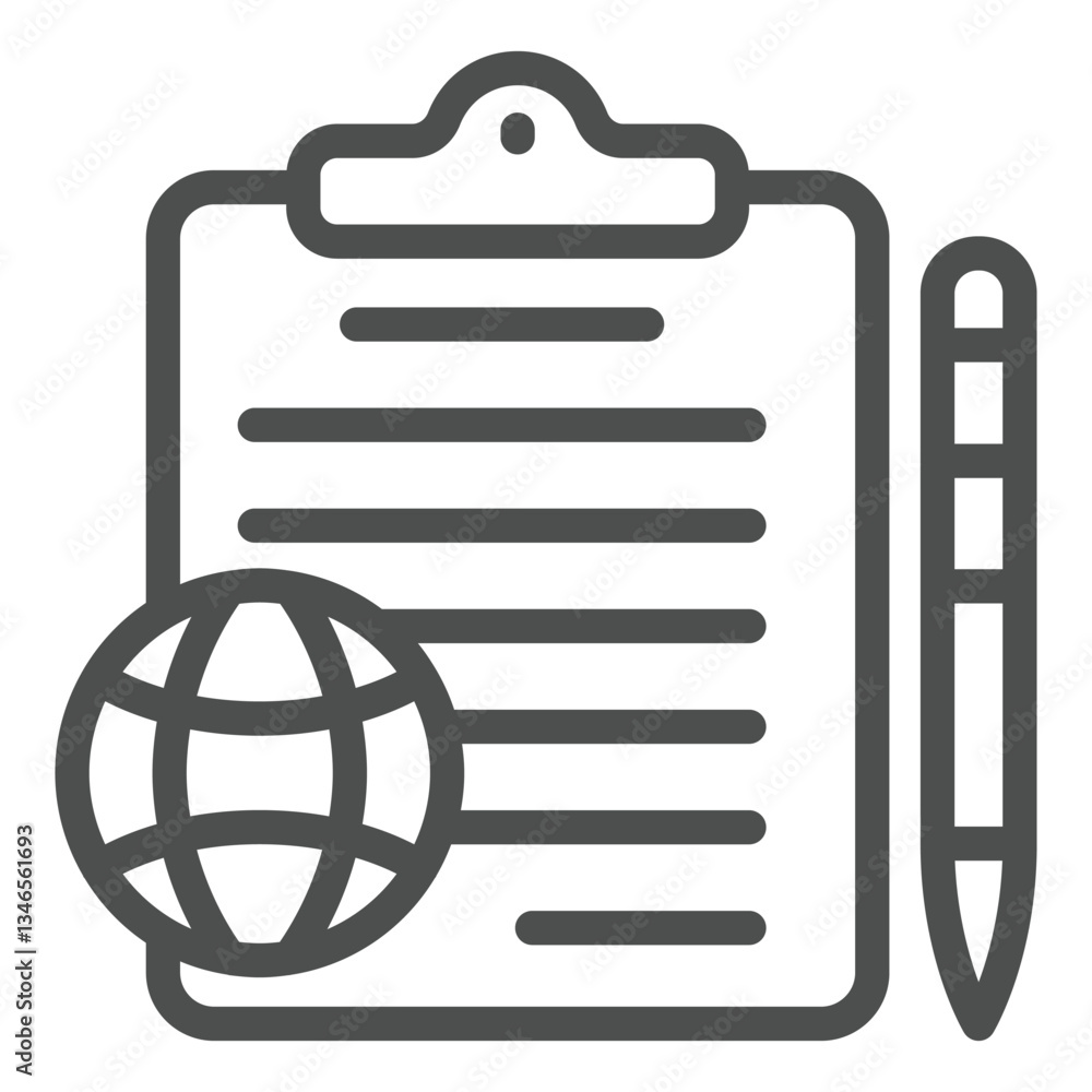 Poster waybill paper with pen and globe line icon, delivery service concept. vector graphics. clipboard wit
