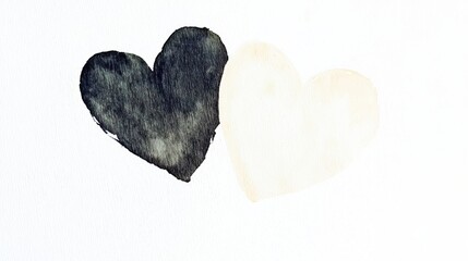 Fototapeta premium This artful illustration features two watercolor hearts, one black and one white, symbolizing contrast and unity. Ideal for romantic themes and decor.