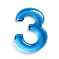 Fototapeta premium The number three rendered as a shiny blue shape
