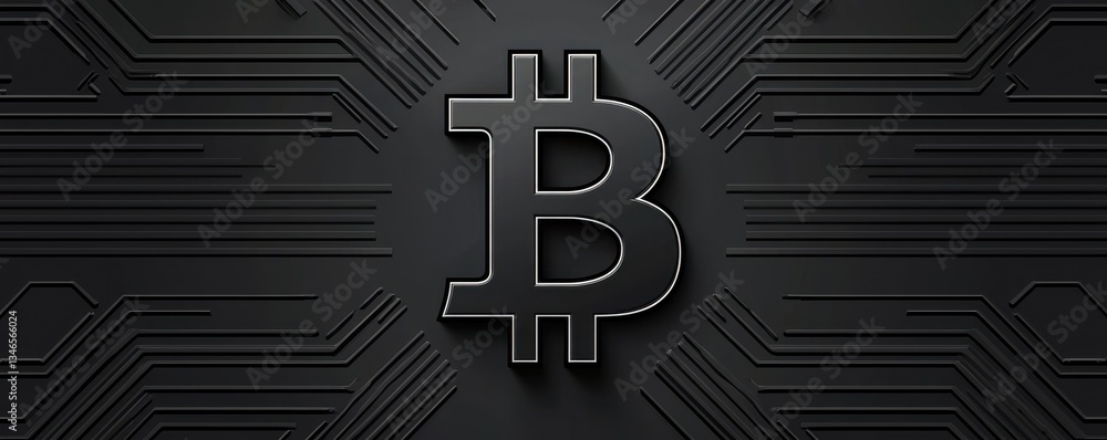 Poster dark bitcoin symbol on abstract circuit board background cryptocurrency technology concept