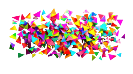 Colorful triangles floating on transparent background: a vibrant 3d render