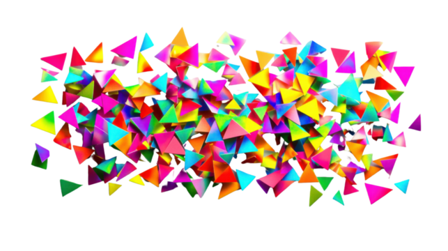 Colorful triangles floating on transparent background: a vibrant 3d render