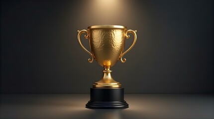 Ornate Golden Trophy - Victory Award for Success - Elegant Prize on Black Pedestal