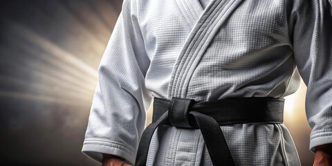 A close-up of a judo gi with a high-ranking black belt on the back, gi, black belt