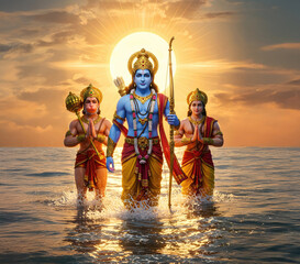 lord rama laxman and hanuman in sea water rameshwaram