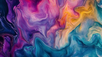 A Vibrant Cosmic Swirl Of Purples, Blues, And Golds Painting A Dreamlike Galaxy, Showcasing Fluid Organic Forms And Rich Textured Color Blends