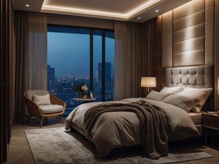 Cozy bedroom with soft lighting