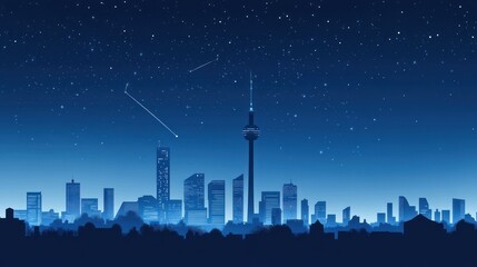 Fototapeta premium Night city skyline with stars, urban landscape