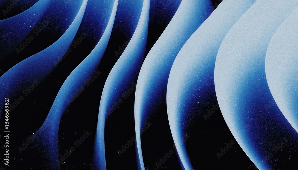 Poster close-up of blue gradient wavy textile pattern with halftone texture, abstract flowing fabric backgr