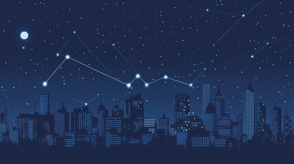Fototapeta premium Night city skyline with starry connections. Stock photo