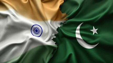 indian and pakistani flag merged, peace unity, international relations, cultural connection, diplomatic harmony, political symbolism, nationalism, historical significance, global ties