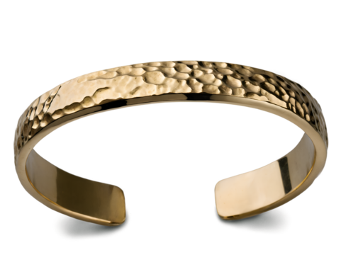 Elegant hammered gold cuff bracelet showcasing unique texture and design