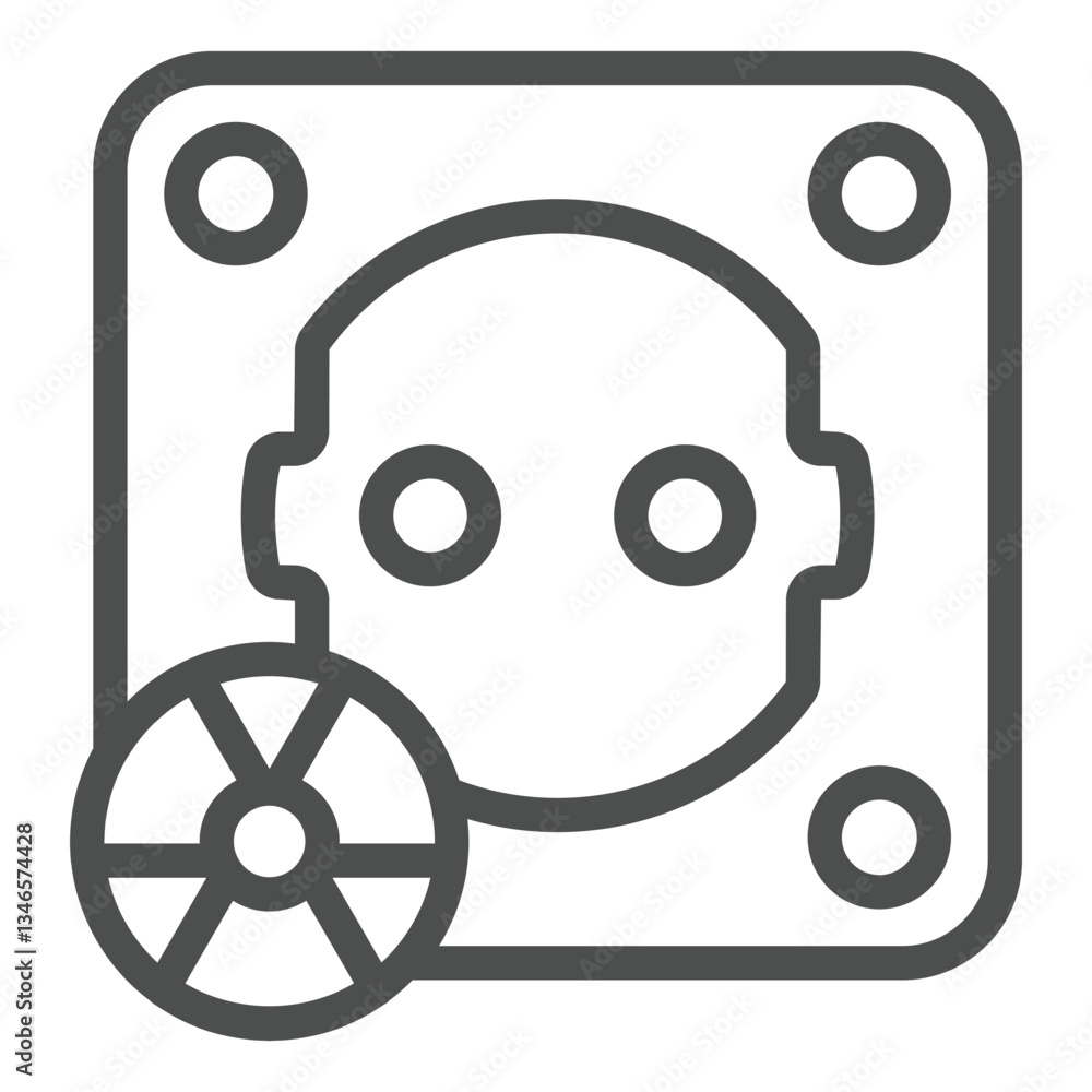 Poster electrical euro socket line icon, atomic energy concept. vector graphics. socket with radioactivity 