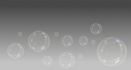 Transparent water realistic glass bubbles.Water,air bubbles. Bubbles PNG. Vector PNG.