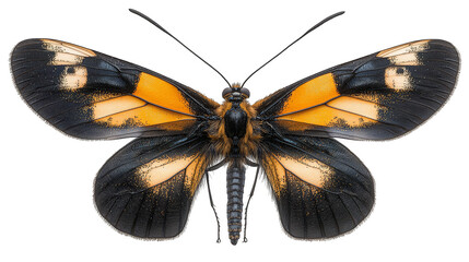 Obraz premium Majestic black and yellow butterfly,closeup view of wings in natural habitat